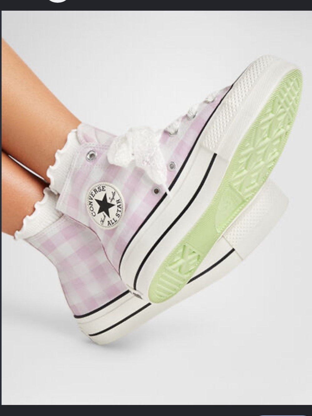 ✨💗Converse Pink Gingham High Top Sneakers with Lace Ribbon ✨8.5✨NEW IN BOX!💗